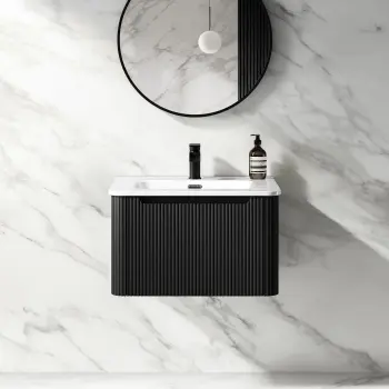 Sorrento Fluted Matt Black Wall Hung Basin Drawer Vanity 600mm