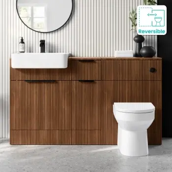 Sicily Fluted Black Walnut Combination Vanity Basin and Miami Toilet 1500mm - Black Accents
