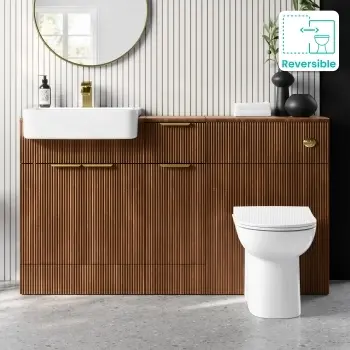 Sicily Fluted Black Walnut Combination Vanity Basin and Aruba Toilet 1500mm - Brushed Brass Accents