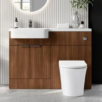 Sicily Fluted Black Walnut Combination Vanity Basin and Tucson Toilet 1200mm - Chrome Handles - Left Handed