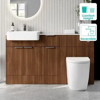 Sicily Fluted Black Walnut Combination Vanity Basin with Marble Top & Utah Comfort Height Toilet 1500mm - Chrome Handles