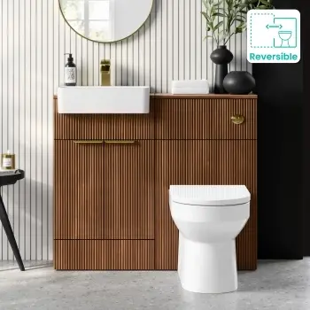 Sicily Fluted Black Walnut Combination Vanity Basin and Miami Toilet 1000mm - Brushed Brass Accents