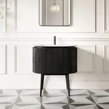 Positano Black Oak Curved Vanity Unit & Matt White Stone Basin 800mm
