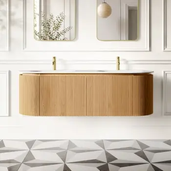 Positano Natural Oak Curved Wall Hung Basin Drawer Vanity 1500mm