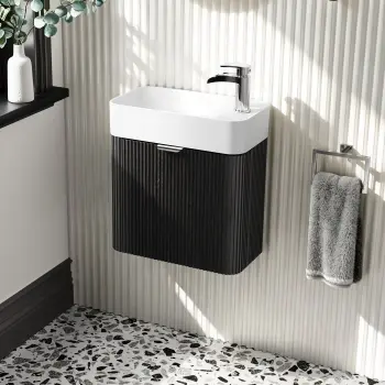 Cayman Black Oak Cloakroom Wall Hung Slimline Basin Vanity 440mm - Chrome Handle