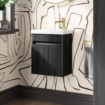 Hawaii Black Oak Wall Hung Slimline Basin Vanity 400mm