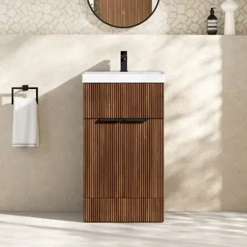 Havana Fluted Black Walnut Basin Vanity 500mm - Black Accents