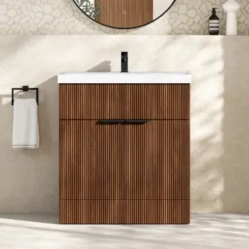 Havana Fluted Black Walnut Basin Vanity 800mm - Black Accents