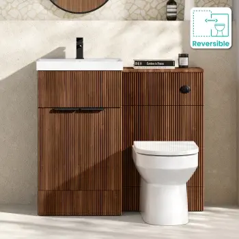 Havana Fluted Black Walnut Combination Vanity Basin and Miami Toilet 1000mm - Black Accents