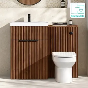 Havana Fluted Black Walnut Combination Vanity Basin and Miami Toilet 1100mm - Black Accents