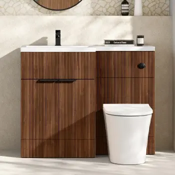 Havana Fluted Black Walnut Combination Vanity Basin and Tucson Toilet 1100mm - Black Accents - Left Handed