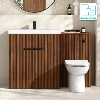 Havana Fluted Black Walnut Combination Vanity Basin and Aruba Toilet 1300mm - Black Accents
