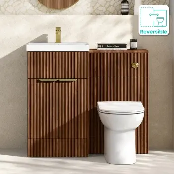 Havana Fluted Black Walnut Combination Vanity Basin and Aruba Toilet 1000mm - Brushed Brass Accents