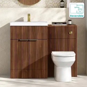 Havana Fluted Black Walnut Combination Vanity Basin and Miami Toilet 1100mm - Brushed Brass Accents