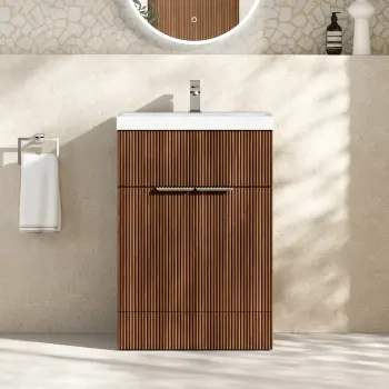 Havana Fluted Black Walnut Basin Vanity 600mm - Chrome Handles