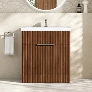Havana Fluted Black Walnut Basin Vanity 800mm - Chrome Handles