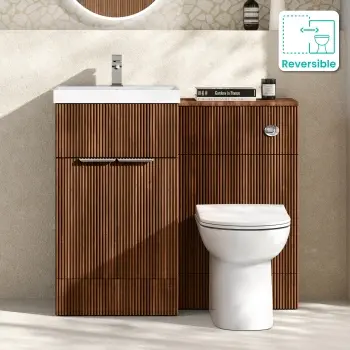 Havana Fluted Black Walnut Combination Vanity Basin and Aruba Toilet 1000mm - Chrome Handles