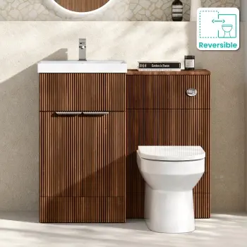 Havana Fluted Black Walnut Combination Vanity Basin and Miami Toilet 1000mm - Chrome Handles