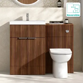 Havana Fluted Black Walnut Combination Vanity Basin and Aruba Toilet 1100mm - Chrome Handles