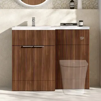Havana Fluted Black Walnut Basin Vanity and Back To Wall Toilet Unit 1100mm (Excludes Toilet) - Chrome Handles - Left Handed