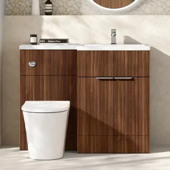 Havana Fluted Black Walnut Combination Vanity Basin and Tucson Toilet 1100mm - Chrome Handles - Right Handed
