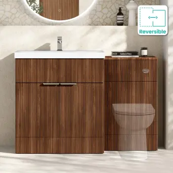 Havana Fluted Black Walnut Basin Vanity and Back To Wall Toilet Unit 1300mm (Excludes Toilet) - Chrome Handles