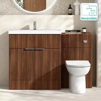 Havana Fluted Black Walnut Combination Vanity Basin and Aruba Toilet 1300mm - Chrome Handles