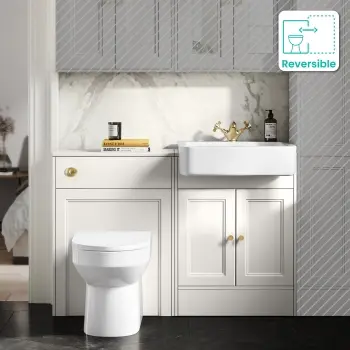 Monaco Cotton White Combination Vanity Basin and Miami Toilet 1200mm - Brushed Brass Accents
