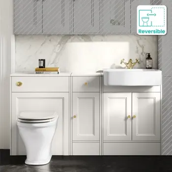 Monaco Cotton White Combination Vanity Basin and Kansas Toilet with Wooden Seat 1500mm - Brushed Brass Accents