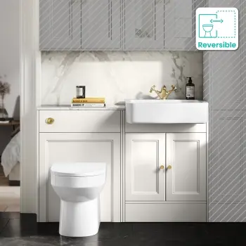 Monaco Cotton White Combination Vanity Basin with Marble Top & Miami Toilet 1200mm - Brushed Brass Accents