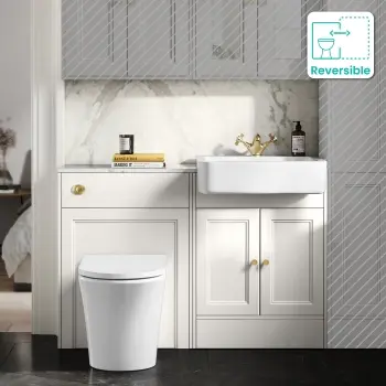 Monaco Cotton White Combination Vanity Basin with Marble Top & Tucson Toilet 1200mm - Brushed Brass Accents