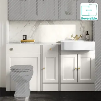 Monaco Cotton White Combination Vanity Basin with Marble Top 1500mm (Excludes Pan & Cistern) - Brushed Brass Accents
