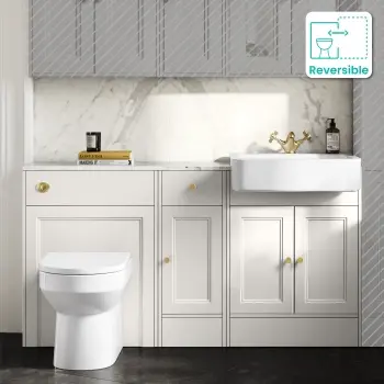 Monaco Cotton White Combination Vanity Basin with Marble Top and Miami Toilet 1500mm - Brushed Brass Accents