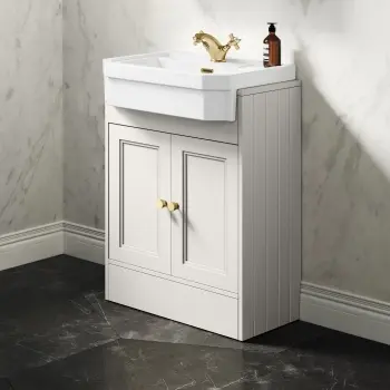 Monaco Cotton White Traditional Basin Vanity 600mm - Brushed Brass Accents