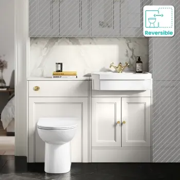 Monaco Cotton White Combination Vanity Traditional Basin and Aruba Toilet 1200mm - Brushed Brass Accents