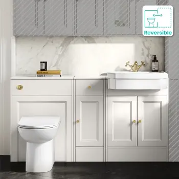 Monaco Cotton White Combination Vanity Traditional Basin and Aruba Toilet 1500mm - Brushed Brass Accents
