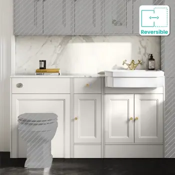 Monaco Cotton White Combination Vanity Traditional Basin with Marble Top 1500mm (Excludes Pan & Cistern) - Brushed Brass Accents