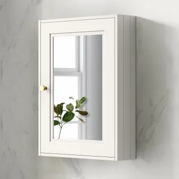 Cotton White Mirror Cabinet 700x500mm - Brushed Brass Accents