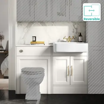 Monaco Cotton White Basin Vanity and Back To Wall Toilet Unit 1200mm (Excludes Pan & Cistern) - Brass Knurled Handles