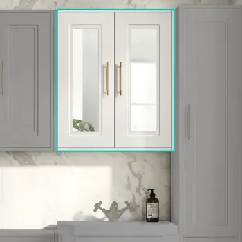 Cotton White Wall Hung Mirror Cabinet 700x600mm - Brass Knurled Handles