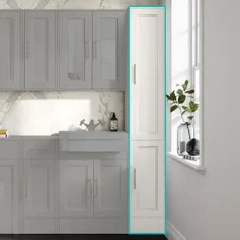 Monaco Cotton White Floor Standing Tall Cabinet Unit 300mm - Brass Knurled Handles