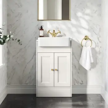Monaco Cotton White Basin Vanity 500mm - Brushed Brass Accents