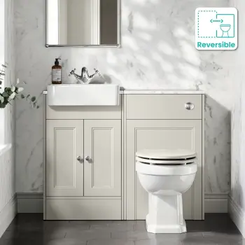 Monaco Linen White Combination Vanity Basin with Marble Top & Hudson Toilet with Wooden Seat 1000mm