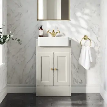 Monaco Linen White Basin Vanity 500mm - Brushed Brass Accents