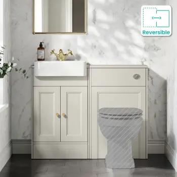 Monaco Linen White Basin Vanity and Back To Wall Toilet Unit 1000mm (Excludes Pan & Cistern) - Brushed Brass Accents