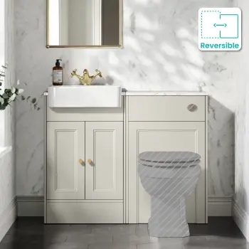 Monaco Linen White Combination Vanity Basin with Marble Top 1000mm (Excludes Pan & Cistern) - Brushed Brass Accents