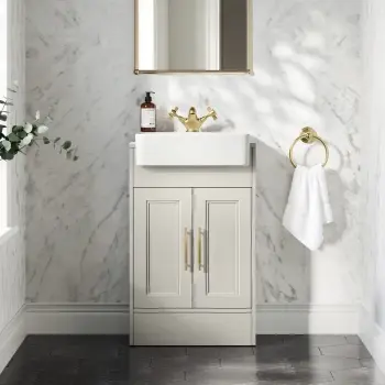 Monaco Linen White Basin Vanity 500mm - Brass Knurled Handles
