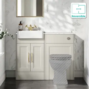 Monaco Linen White Combination Vanity Basin with Marble Top 1000mm (Excludes Pan & Cistern) - Brass Knurled Handles