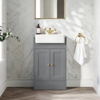 Monaco Fog Grey Basin Vanity 500mm - Brushed Brass Accents