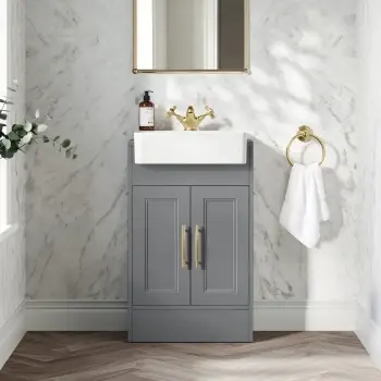 Monaco Fog Grey Basin Vanity 500mm - Brass Knurled Handles